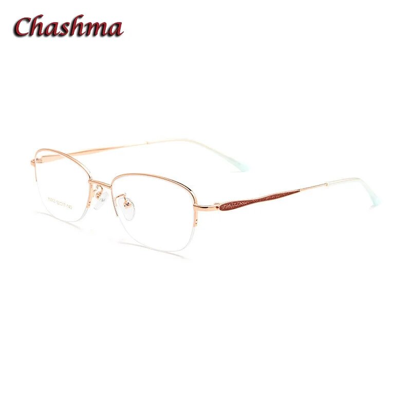 Chashma Ochki Unisex Semi Rim Square Stainless Steel Alloy Eyeglasses 83003 Semi Rim Chashma Ochki Rose Gold  