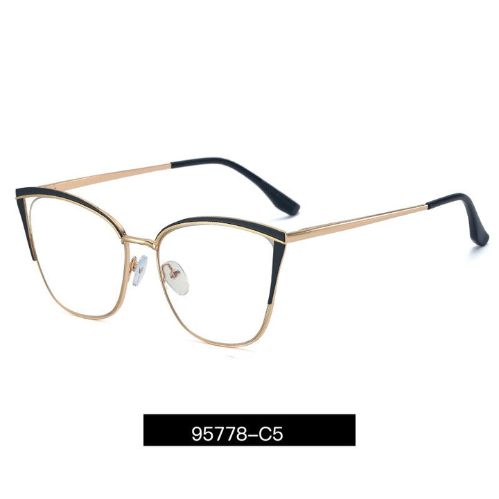 KatKani Women's Full Rim Square Cat Eye Alloy Eyeglasses  95778 Full Rim KatKani Eyeglasses Black C5  