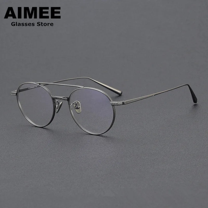 Aimee Unisex Full Rim Round Double Bridge Titanium Eyeglasses 65020