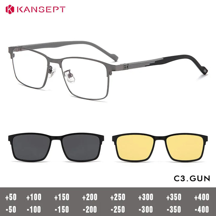Kansept Women's Full Rim Square Steel Reading Glasses Clip On Sunglasses 59123