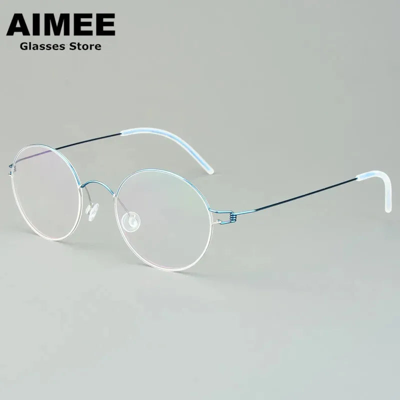 Aimee Women's Semi Rim Round Screwless Titanium Eyeglasses 46125