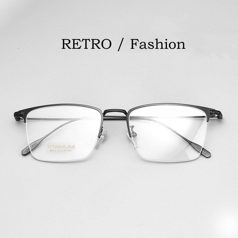 Yimaruili Men's Semi Rim Big Square Titanium Eyeglasses 9913sf Semi Rim Yimaruili Eyeglasses