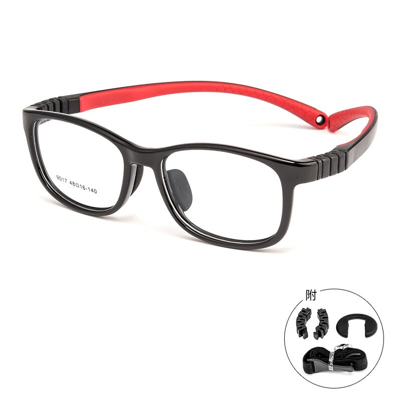 Yimaruili Unisex Children's Full Rim Square Tr 90 Silicone Screwless Eyeglasses 901et Full Rim Yimaruili Eyeglasses Black Red  