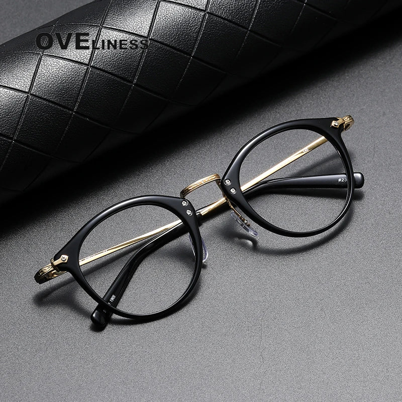 Oveliness Unisex Full Rim Round Acetate Titanium Eyeglasses C805 Full Rim Oveliness