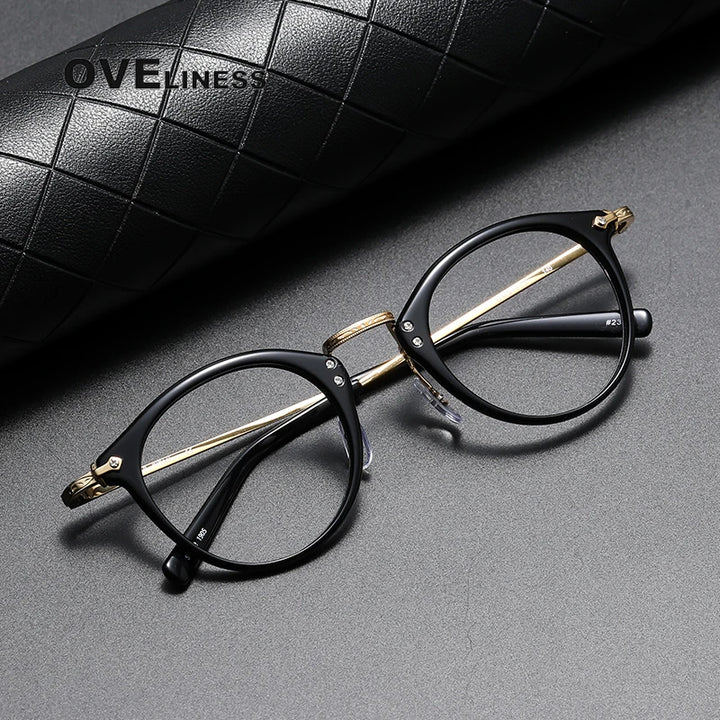 Oveliness Unisex Full Rim Round Acetate Titanium Eyeglasses C805 Full Rim Oveliness