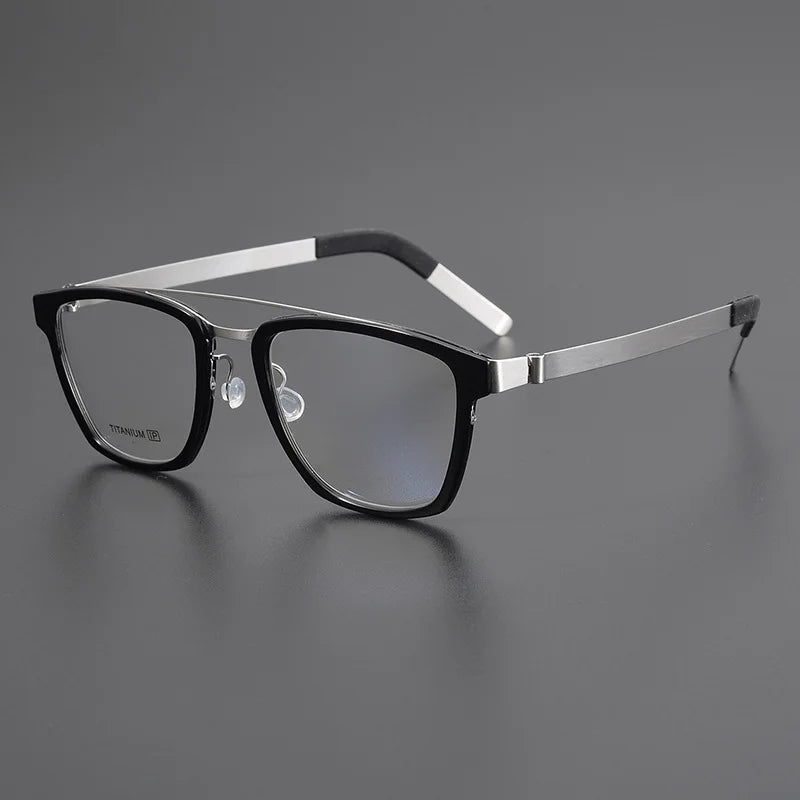 Black Mask Unisex Full Rim Double Bridge Titanium Square Eyeglasses 4507 Full Rim Black Mask Black-Silver