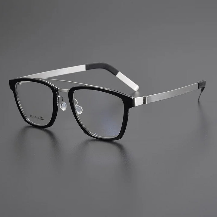 Black Mask Unisex Full Rim Double Bridge Titanium Square Eyeglasses 4507 Full Rim Black Mask Black-Silver