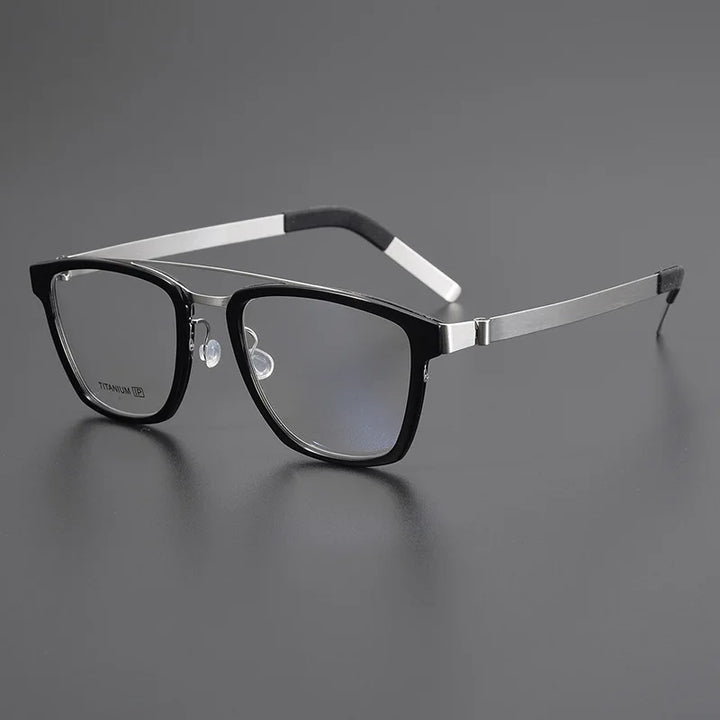 Black Mask Unisex Full Rim Double Bridge Titanium Square Eyeglasses 4507 Full Rim Black Mask Black-Silver  