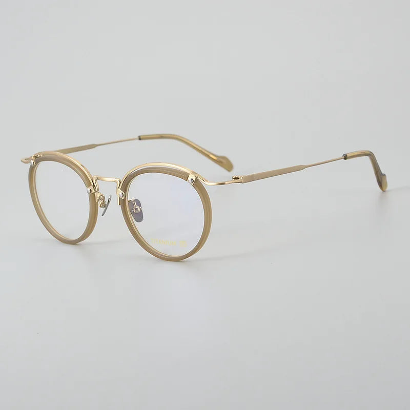 Black Mask Unisex Full Rim Oval Titanium Acetate Eyeglasses 492036 Full Rim Black Mask Tawny-Gold