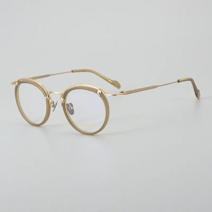 Black Mask Unisex Full Rim Oval Titanium Acetate Eyeglasses 492036 Full Rim Black Mask Tawny-Gold