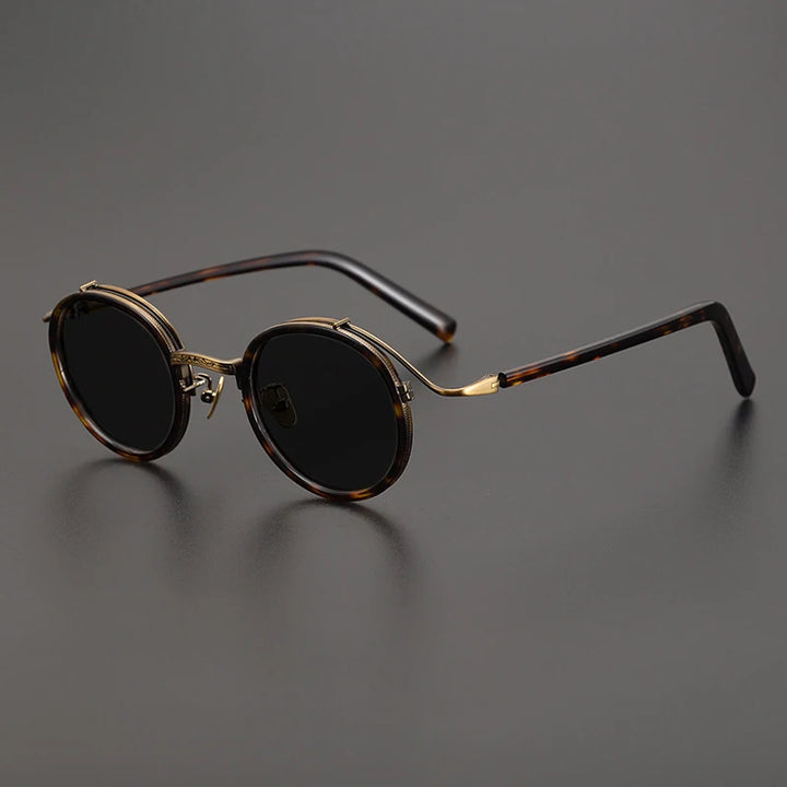 Gatenac Unisex Full Rim Round Polarized Acetate Titanium Sunglasses Mo12 Sunglasses Gatenac Tortoiseshell Gray