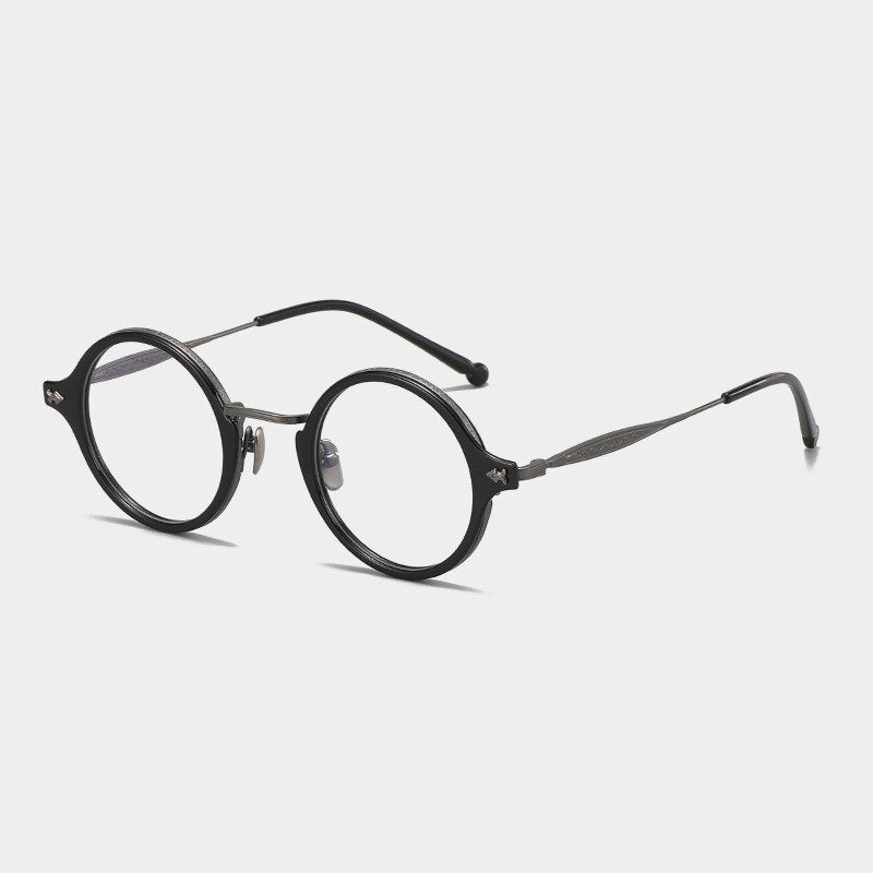 CCspace Unisex Full Rim Round Titanium Acetate Rivet Eyeglasses 56701 Full Rim CCspace C1Gun