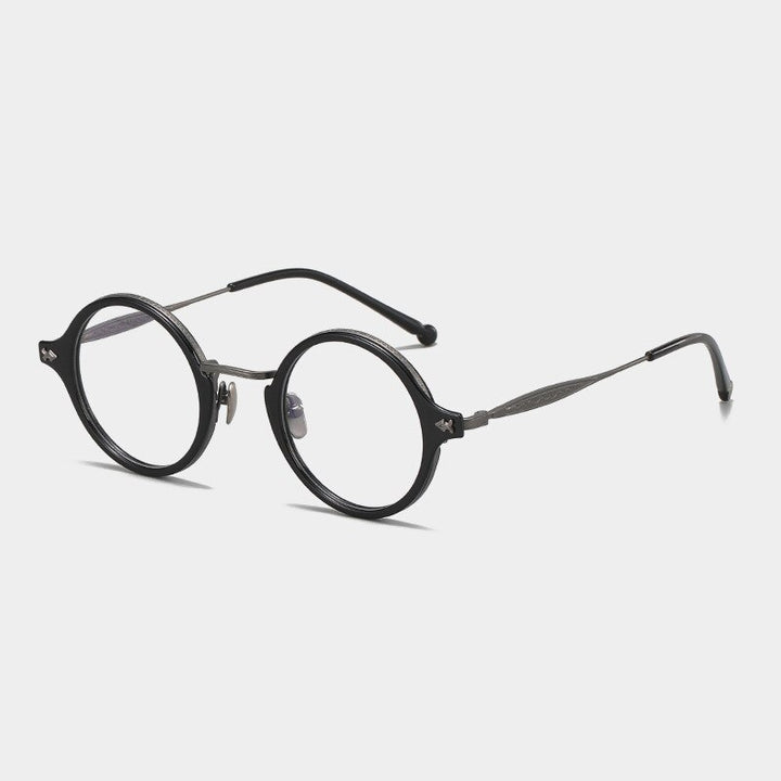 CCspace Unisex Full Rim Round Titanium Acetate Rivet Eyeglasses 56701 Full Rim CCspace C1Gun