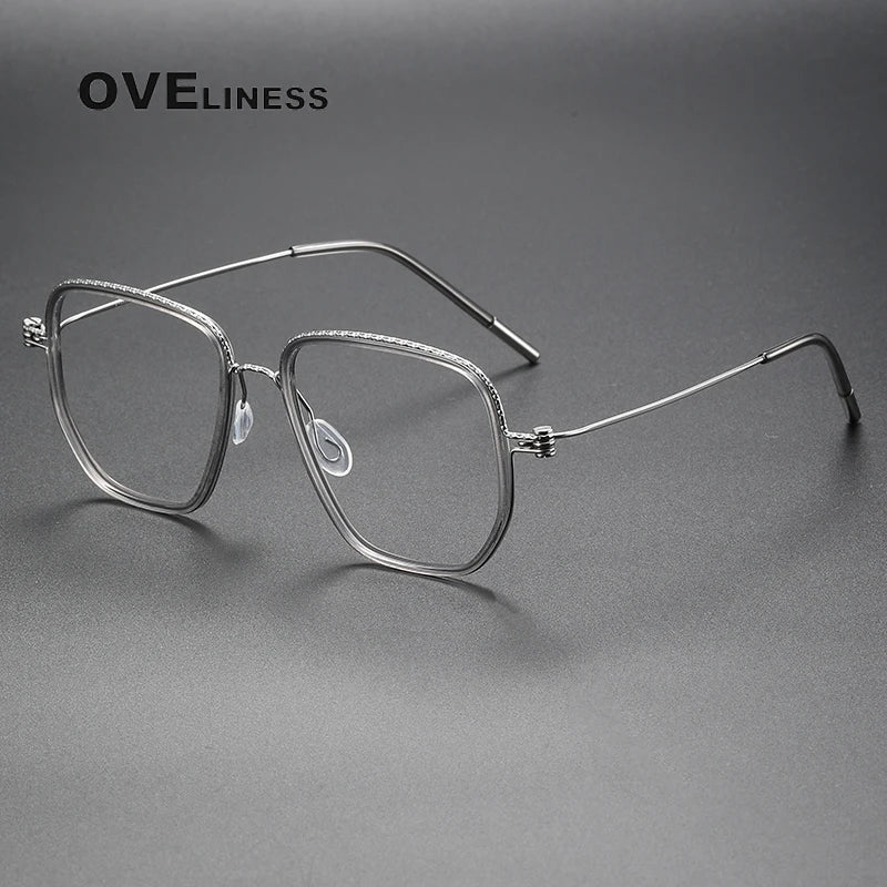 Oveliness Unisex Full Rim Square Acetate Titanium Eyeglasses 80894 Full Rim Oveliness grey silver  