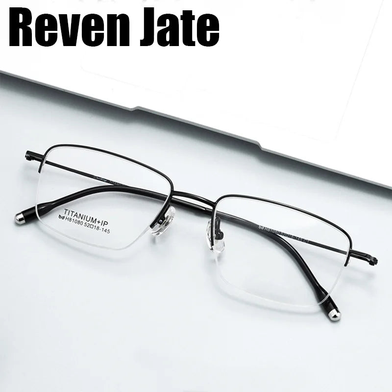 Reven Jate Unisex Semi Rim Square Titanium Eyeglasses 81080