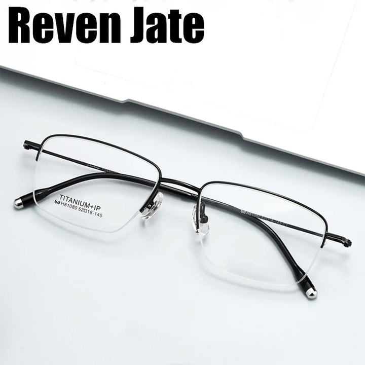 Reven Jate Unisex Semi Rim Square Titanium Eyeglasses 81080