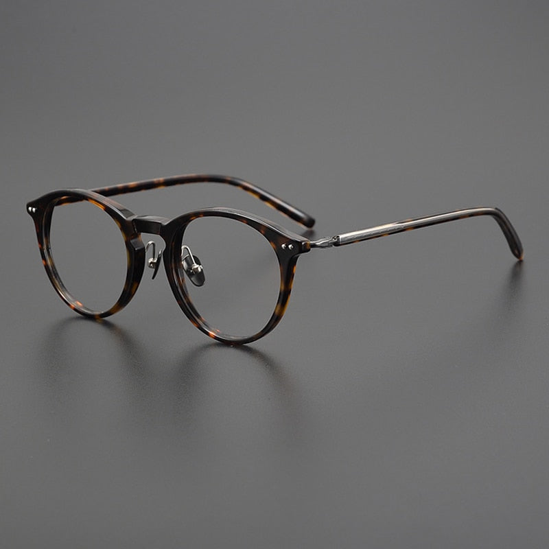 Gatenac Unisex Full Rim Round Acetate Titanium Eyeglasses Gxyj1027 Full Rim Gatenac