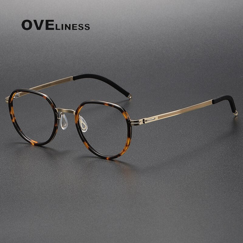 Oveliness Unisex Full Rim Round Acetate Titanium Eyeglasses Full Rim Oveliness tortoise gold  