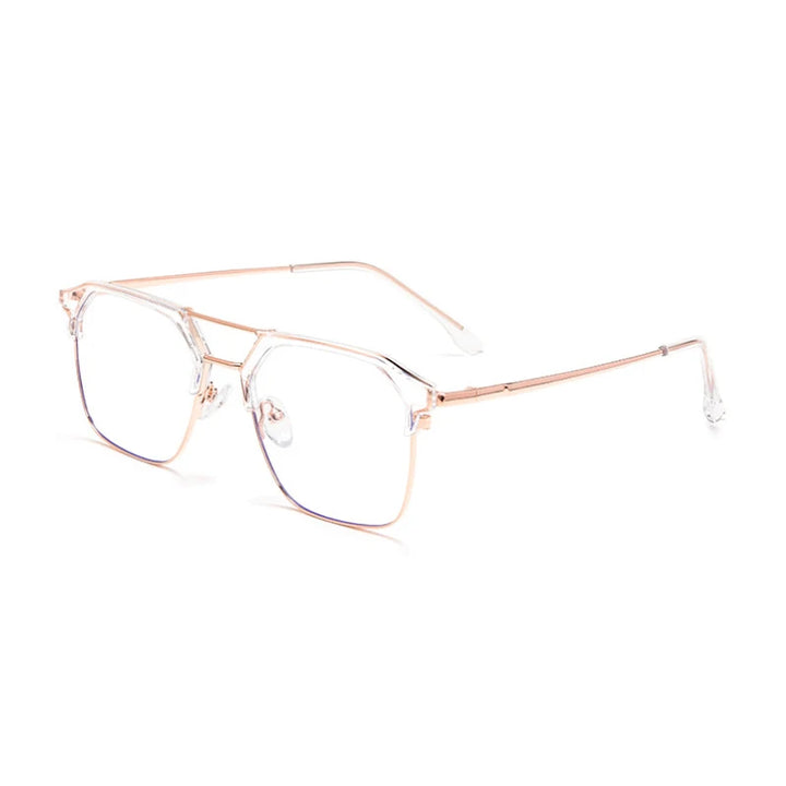 Hotochki Unisex Full Rim Square Double Bridge Tr 90 Alloy Eyeglasses 680874