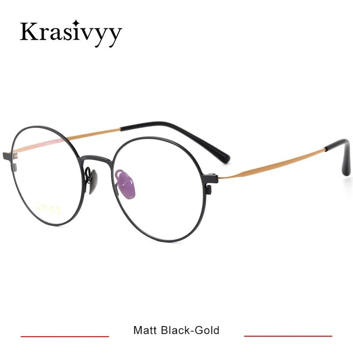 Krasivyy Men's Full Rim Round Titanium Eyeglasses Hm5002 Full Rim Krasivyy Matt Black Gold CN 