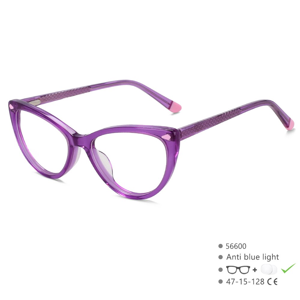 CCspace Children's Unisex Full Rim Cat Eye Acetate Eyeglasses 56600 Full Rim CCspace C3Purple