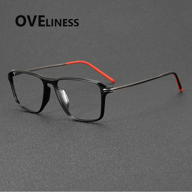 Oveliness Unisex Full Rim Square Acetate Titanium Eyeglasses 92351 Full Rim Oveliness shiny black