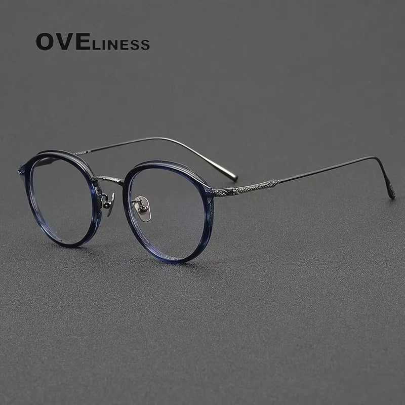 Oveliness Women's Full Rim Round Acetate Titanium Eyeglasses 21414