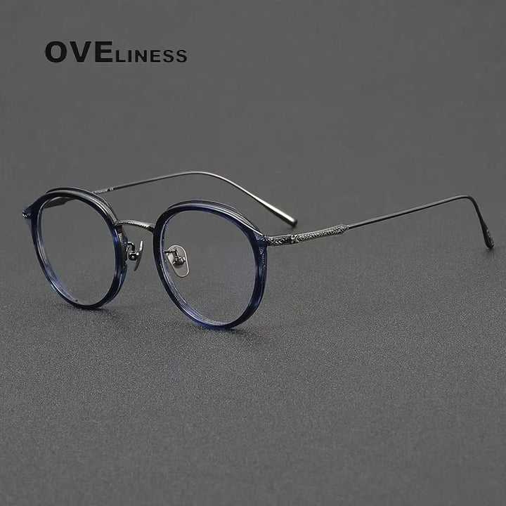 Oveliness Women's Full Rim Round Acetate Titanium Eyeglasses 21414