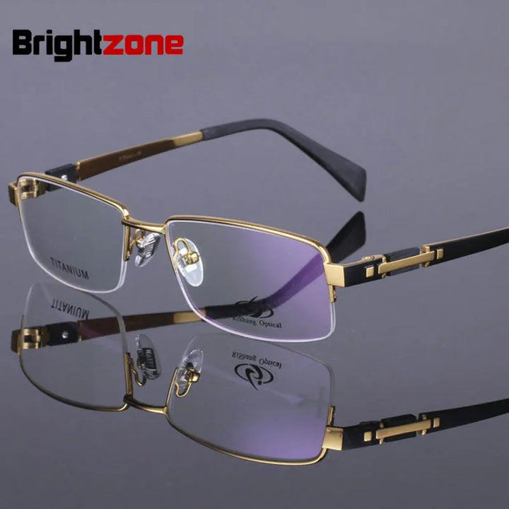 Brightzone Men's Semi Rim Big Square Titanium Eyeglasses 428001 Semi Rim Brightzone