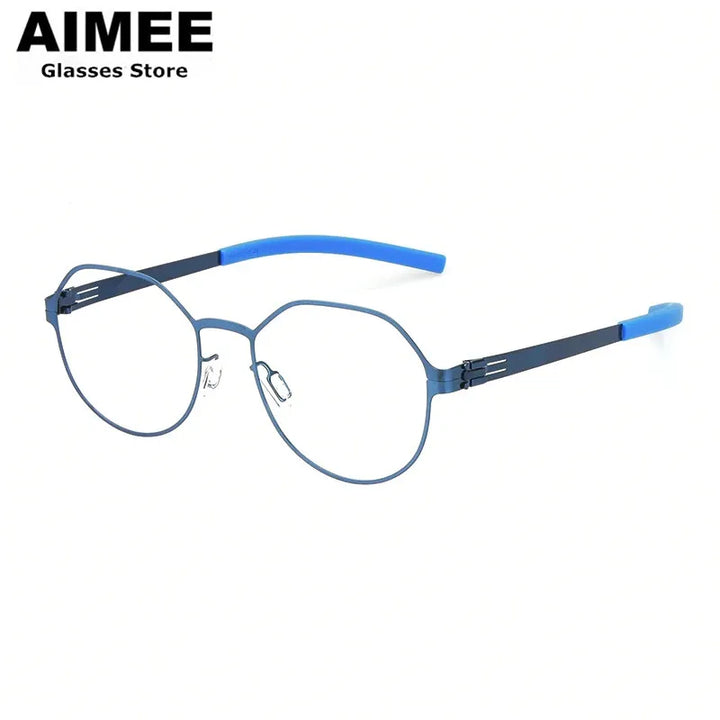 Aimee Women's Full Rim Polygon Round Screwless Steel Eyeglasses 4943 Full Rim Aimee Blue