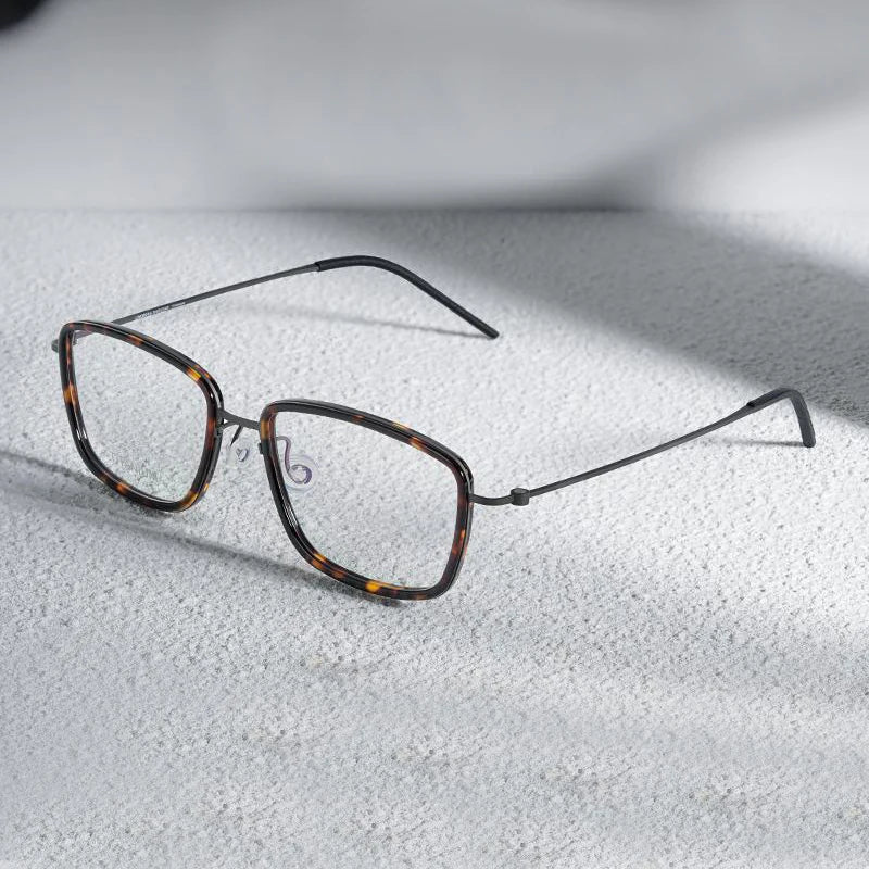 Black Mask Unisex Full Rim Square Acetate Titanium Eyeglasses 15803