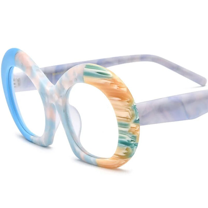 CCspace Unisex Full Rim Round Acetate Eyeglasses 57053 Full Rim CCspace BlueYellow