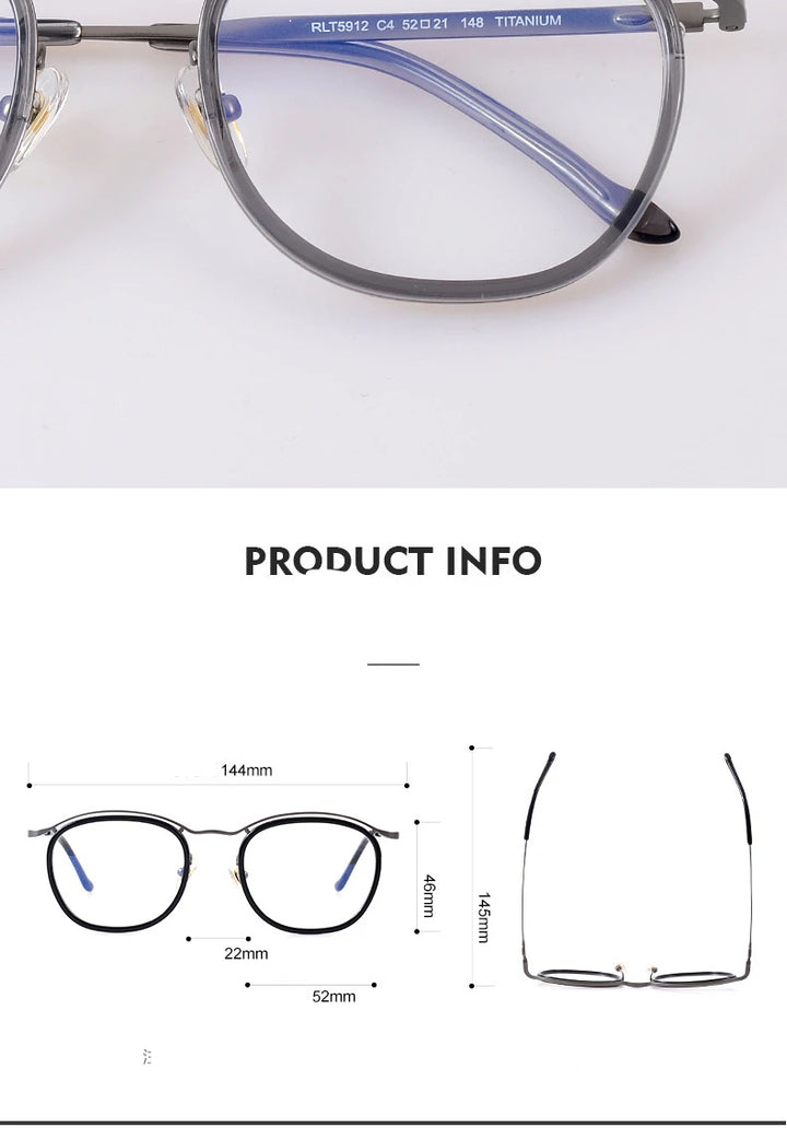 Black Mask Unisex Full Rim Square Acetate Titanium Eyeglasses 95912