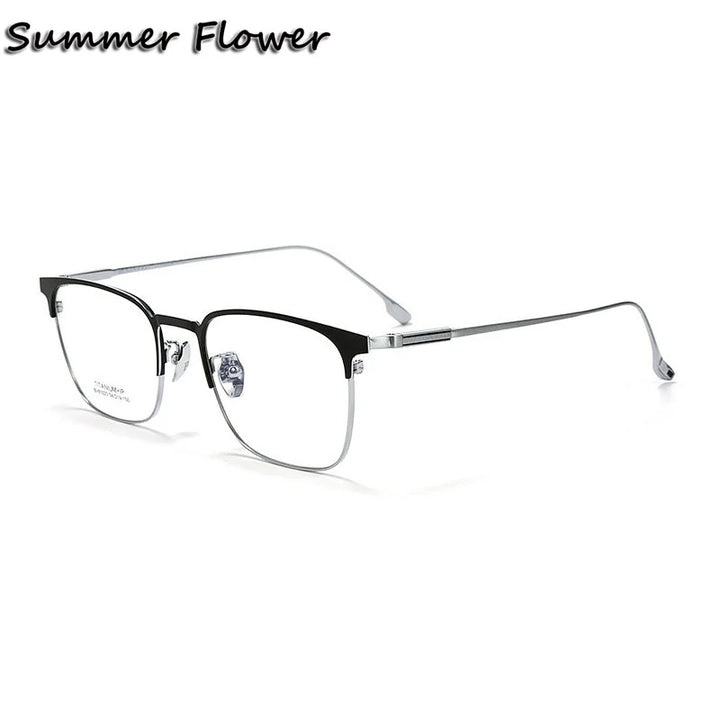 Summer Flower Unisex Full Rim Oval Square Titanium Eyeglasses 81023 Full Rim Summer Flower Black Silver