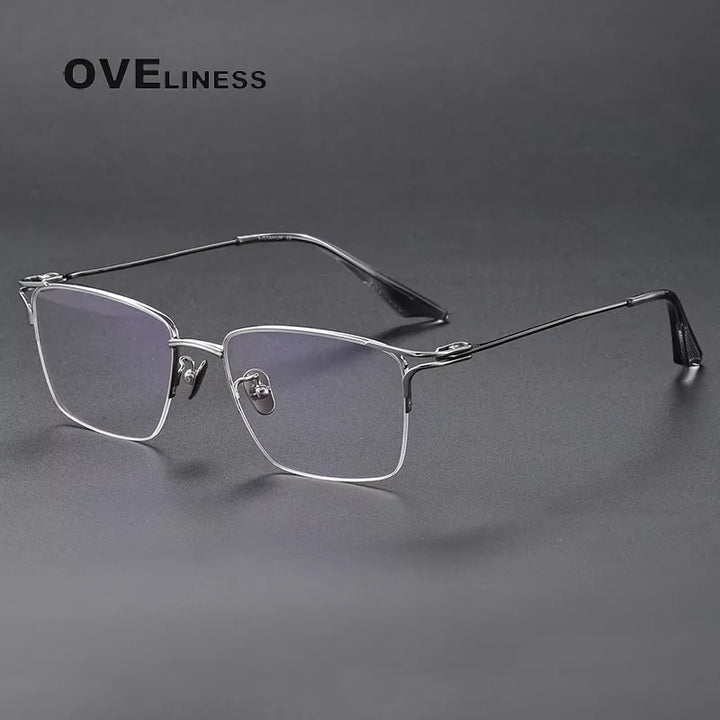 Oveliness Unisex Semi Rim Square Titanium Acetate Eyeglasses 81002 Semi Rim Oveliness silver