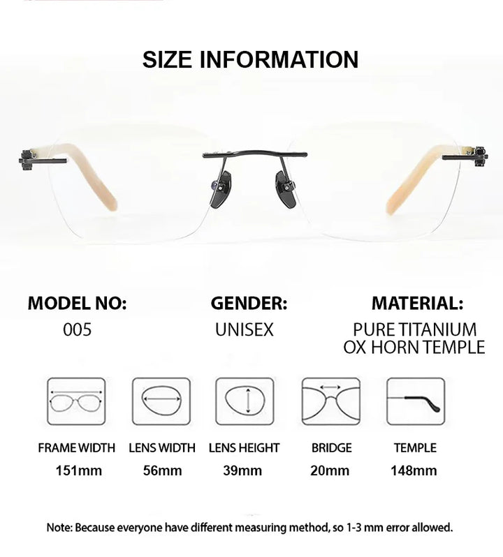 Summer Flower Men's Rimless Polygon Titanium Horn Eyeglasses 611005