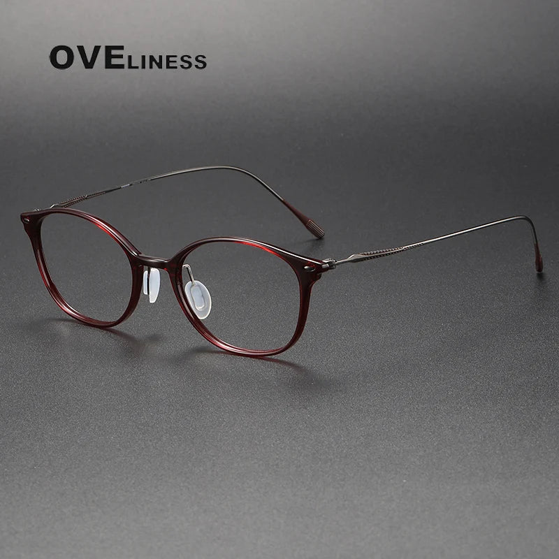 Oveliness Unisex Full Rim Square Acetate Titanium Eyeglasses 8654 Full Rim Oveliness red gun