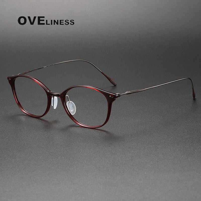 Oveliness Unisex Full Rim Square Acetate Titanium Eyeglasses 8654 Full Rim Oveliness red gun  
