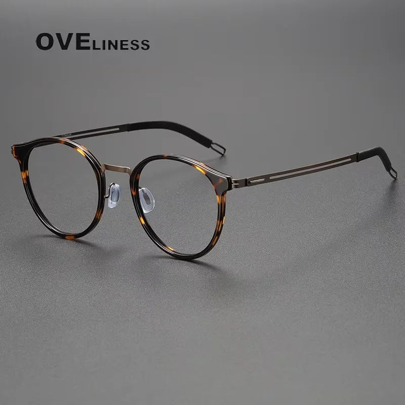 Oveliness Women's Full Rim Round Acetate Titanium Eyeglasses 82302