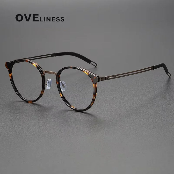Oveliness Women's Full Rim Round Acetate Titanium Eyeglasses 82302