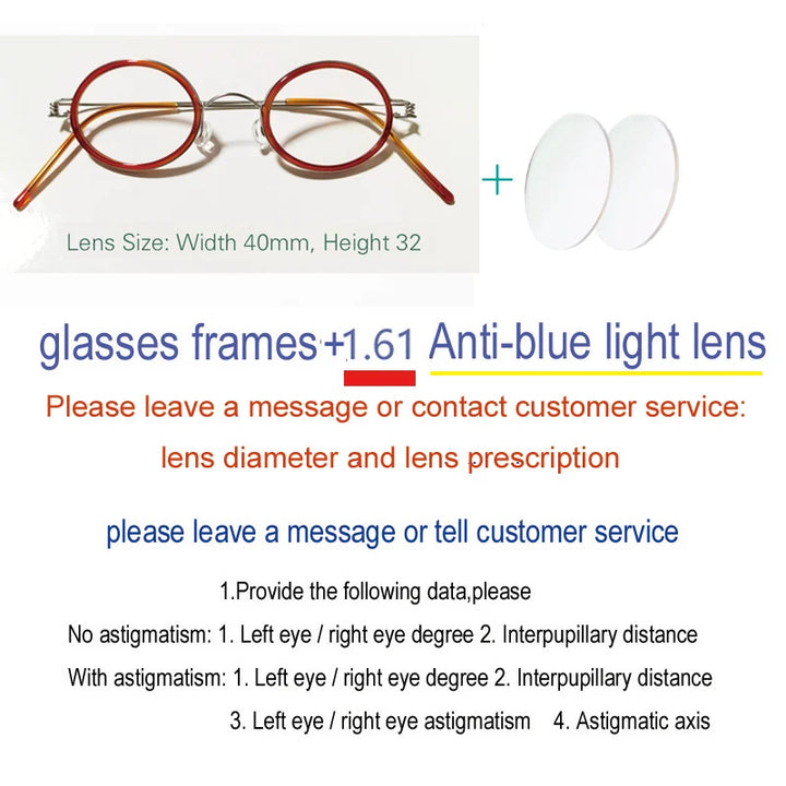 Yujo Unisex Full Rim Oval Steel Acetate Custom Eyeglasses 61432