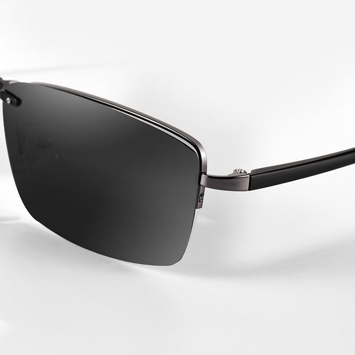 Bclear Men's Semi Rim Rectangle Alloy Eyeglasses With Clip On Polarized Sunglasses Zt9338 With Clip Ons Bclear