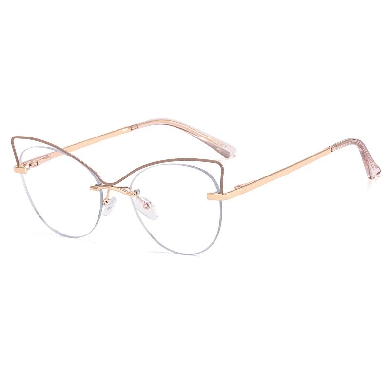 CCspace Women's Semi Rim Cat Eye Alloy Eyeglasses 57026 Semi Rim CCspace C7Khaki