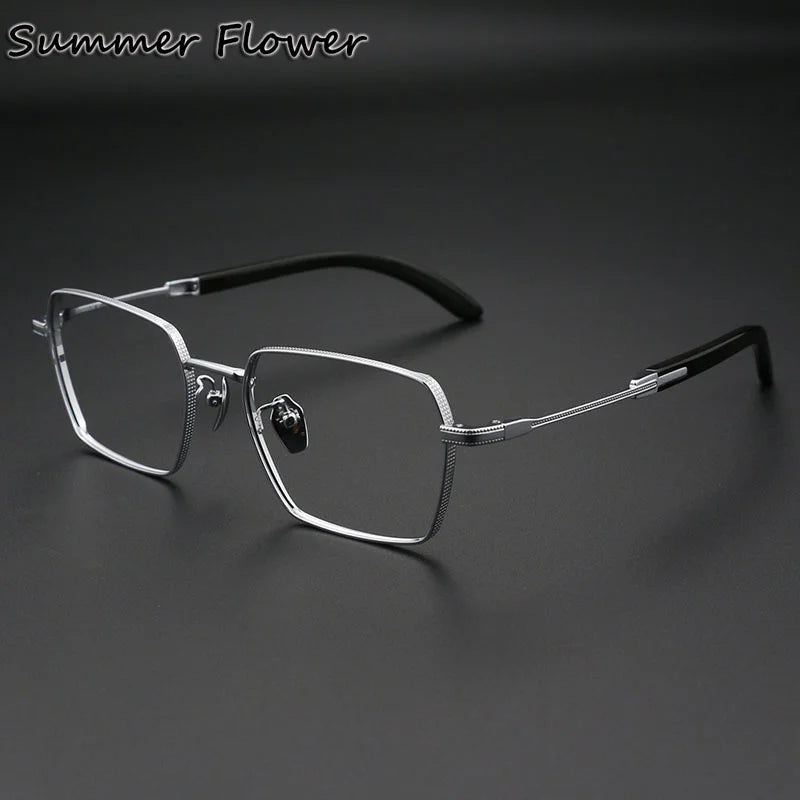 Summer Flower Unisex Full Rim Polygon Titanium Horn Eyeglasses 612328