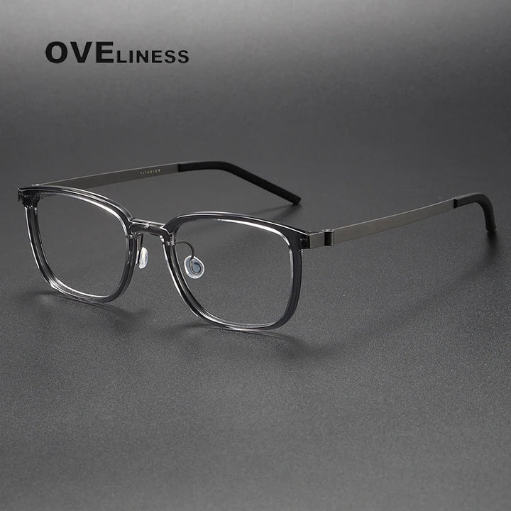 Oveliness Unisex Full Rim Square Acetate Titanium Eyeglasses 1852 Full Rim Oveliness grey