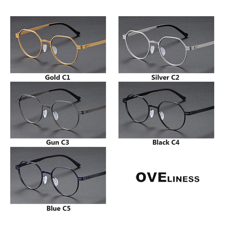 Oveliness Unisex Full Rim Flat Top Round Screwless Titanium Eyeglasses 80992 Full Rim Oveliness