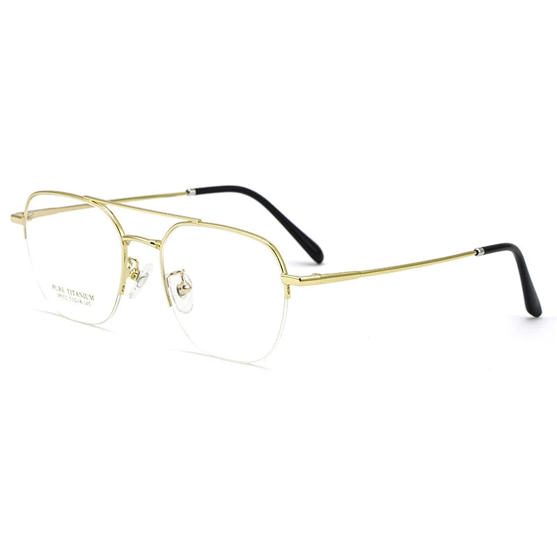 Gmei Unisex Semi Rim Square Double Bridge Titanium Eyeglasses P052 Semi Rim Gmei Optical Golden