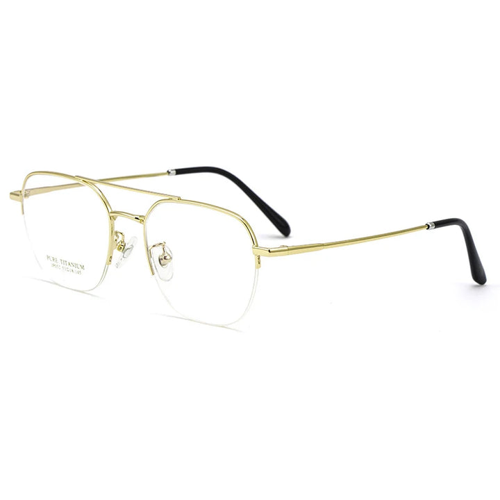 Gmei Unisex Semi Rim Square Double Bridge Titanium Eyeglasses P052 Semi Rim Gmei Optical Golden