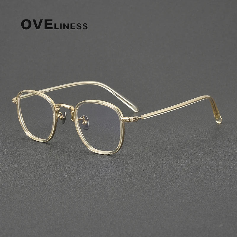 Oveliness Women's Full Rim Square Acetate Titanium Eyeglasses 14043 Full Rim Oveliness champagne gold