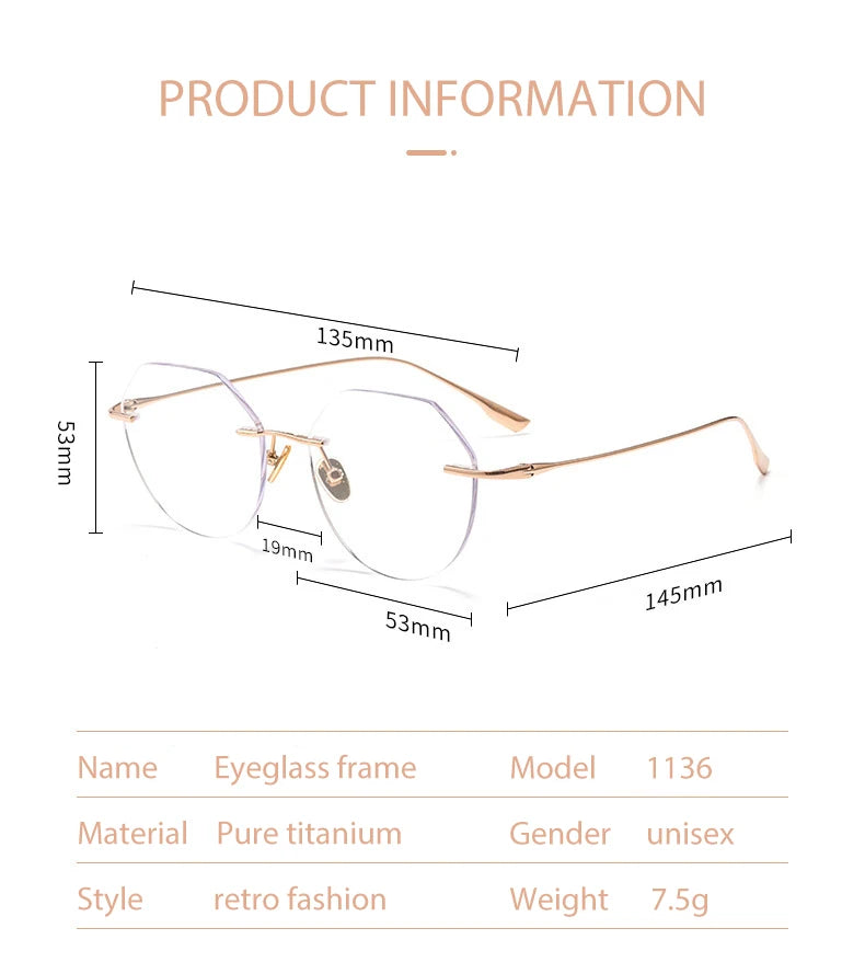 Handoer Women's Rimless Flat Top Round Titanium Eyeglasses 73536